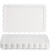 Peohud 12 Pack White Plastic Serving Tray with Lace Rim, Rectangle Food Trays, Disposable Serving...