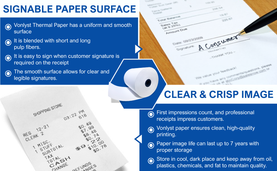 Epson Thermal Printer Paper Vonlyst Paper Receipt Thermal Paper Roll 3 1/8 x 230 