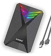 GODO 2.5 inch SATA to USB 3.0 External Hard Drive Enclosure with RGB for 7 mm 9.5 mm SATA III HDD...