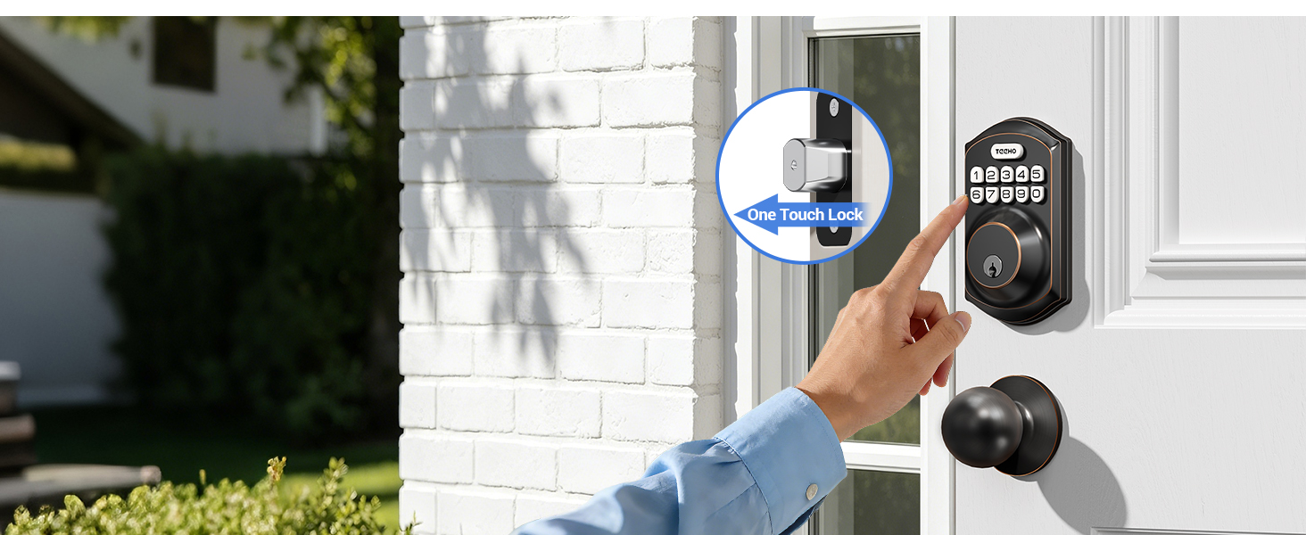 Press and hold any key for 2 seconds to lock the door.