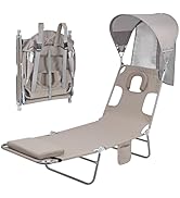 Backpack Beach Tanning Chair with Canopy Sun Shade &amp; Face Hole, 6 Position Folding Lounge Sun Cha...
