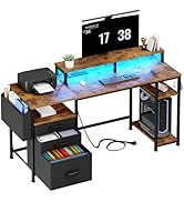 Lufeiya Computer Desk with File Drawers Cabinet, 55 Inch Home Office Desk with Shelves Monitor St...