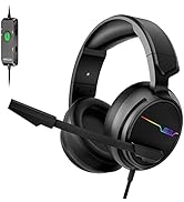 Jeecoo V20U USB Pro Gaming Headset for PC - 7.1 Surround Sound Headphones with Noise Cancelling M...