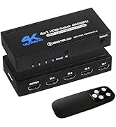 4K HDMI Switch 4x1, 4K@60Hz 4 in 1 Out HDMI Switcher Selector with IR Remote Control, Supports HD...