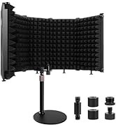 Rigych Microphone Isolation Shield, 5 Panels Sound Proof Mic Shield with Mic Stand, High Density ...