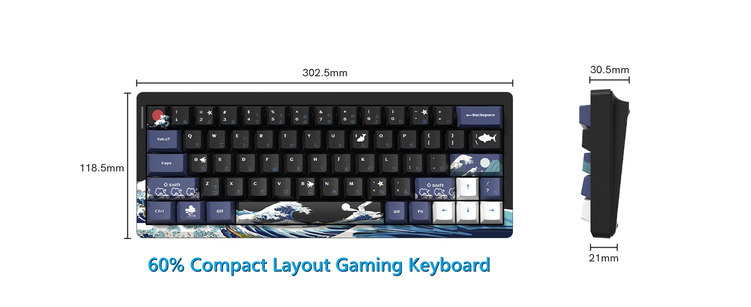 60% Percent Keyboard Wireless with QMK/VIA, Gaming Keyboard Kanagawa, Creamy Keyboard black
