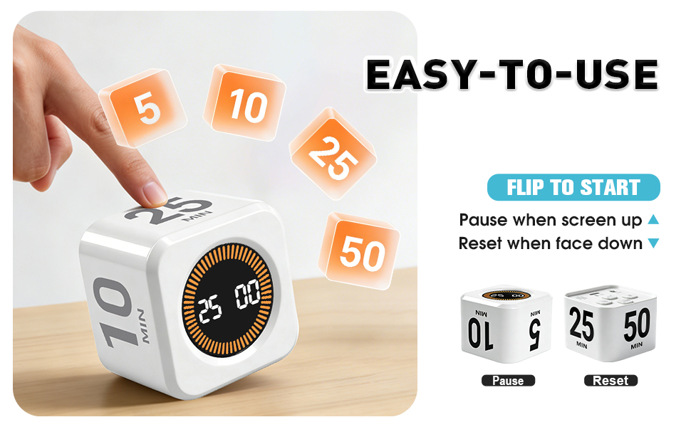 Easy-to-Use Pomodoro Timer,Flip to start countdown