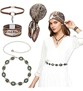 JATEBI 4 Pcs Western Cowgirl Jewelry Set for Women, Boho Turquoise Accessories with Head Scarf, C...