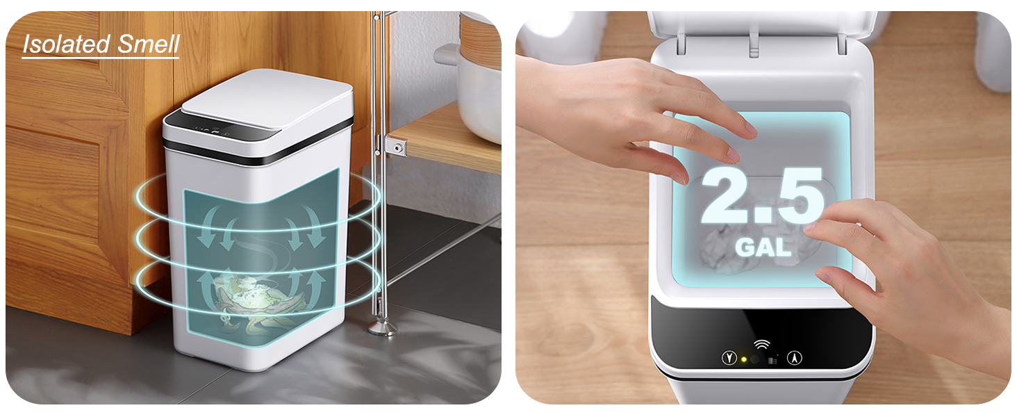 Yatmung Touchless Bathroom Trash Can - 2.5 Gallon Smart Trash Can Sensor Motion