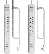 2 Pack Power Strip Surge Protector - 6 Outlets 3 USB Charging Ports (1 USB C), 5Ft Extension Cord...