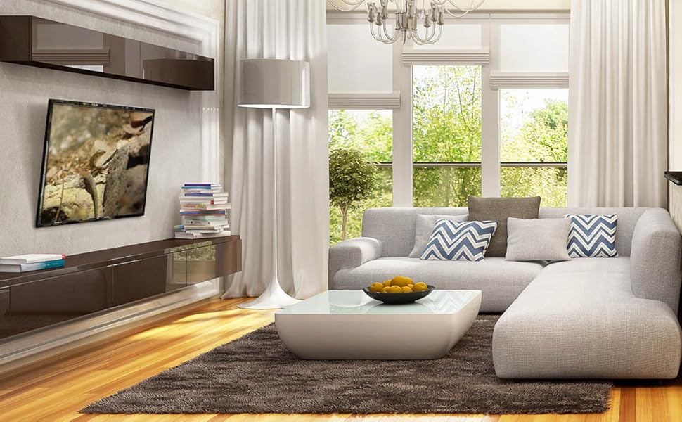 Kanto KT3260, tilting tv wall mount for 32 to 60 inch tvs mounted in living room with TV