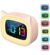 SMOUPING Cute Cat Ear Alarm Clock with RGB 7 Color Night Light &amp; 18 Ringtones,Rechargeable Clock ...