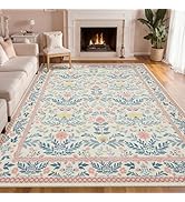 Joydeco Floral Light Pink Rugs for Bedroom Girls Kids Playroom, Boho Washable Large 8 x 10 Area R...