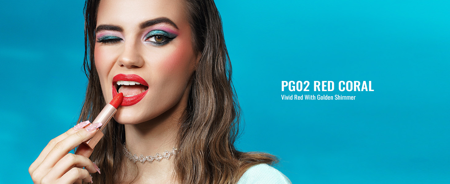 a woman with bright makeup and a bright red eye shadow