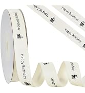 RIBBOOO Happy Birthday Grosgrain Ribbon - 5/8 Inch, 10 Yards Cotton, Farmhouse Style for Gift Wra...