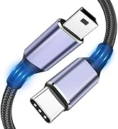 USB C to Mini USB Cable 6FT, [Aluminum Shell, Braided] Durable Mini-B 5-Pin to Type-C Data Chargi...