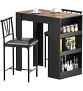 VECELO Small Bar Table and Chairs Tall Kitchen Breakfast Nook with Stools/Dining Set for 2, Stora...