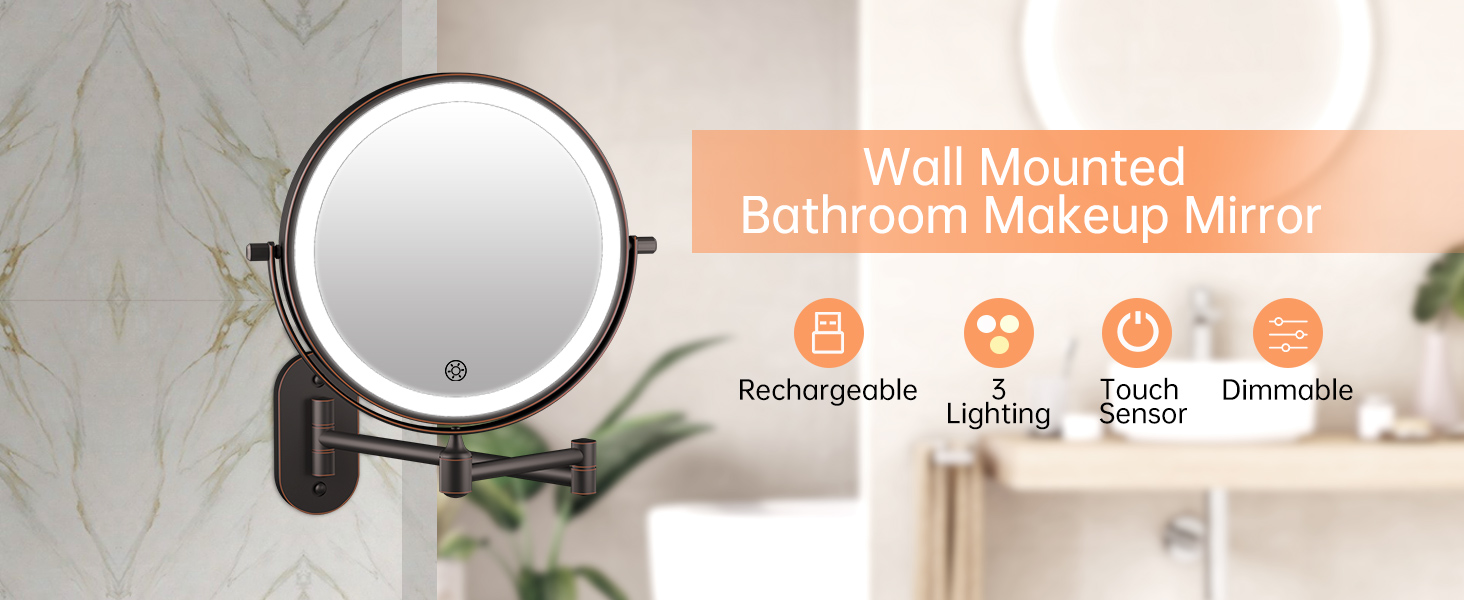 Rechargeable Wall Mounted Makeup Mirror with Lights