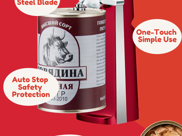 NK-0709 One-touch can opener featuring steel blade &amp;amp; auto-stop safety function