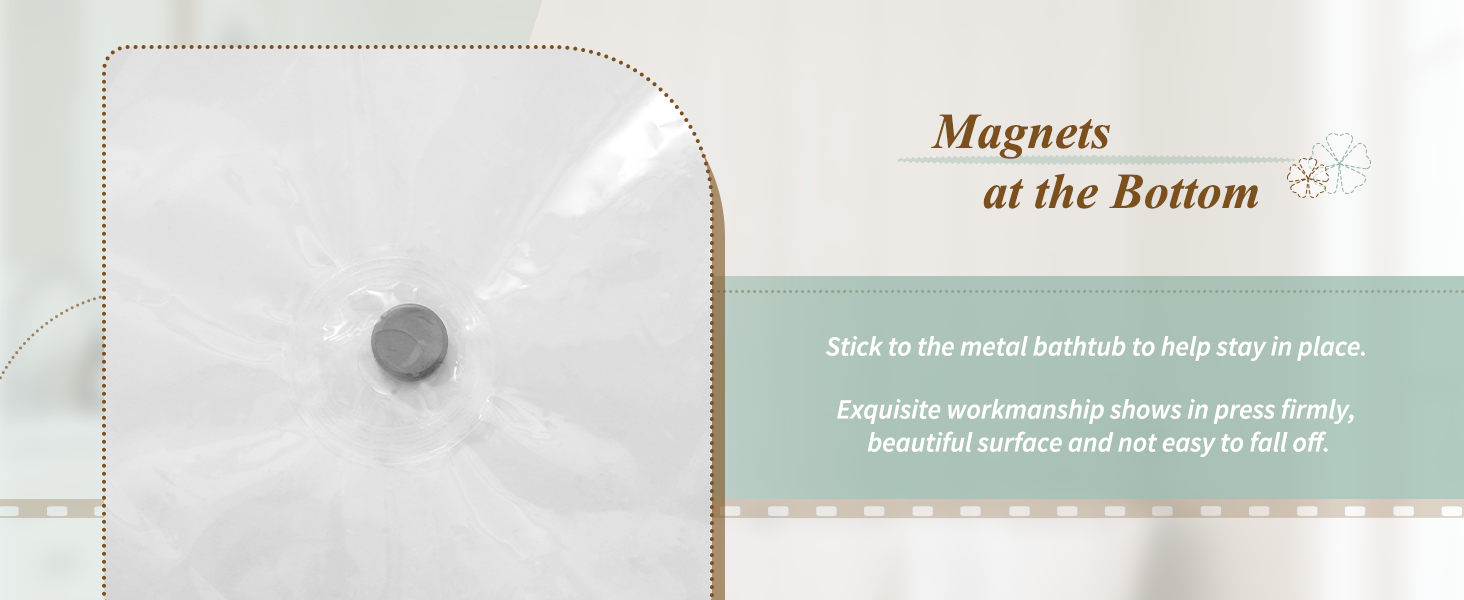 Clear peva shower curtain liner with magnets at the corners no clinging