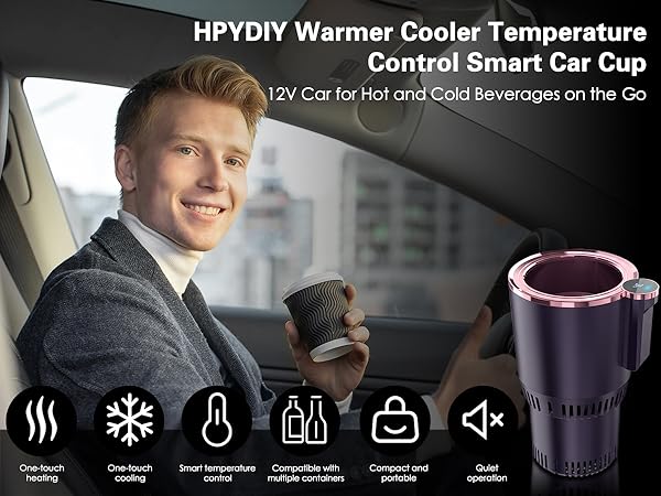 HPYDIY Warmer Cooler Temperature Control Smart Car Cup 12V Car for Hot and Cold Beverages on the Go