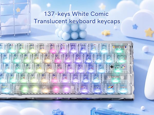 White Clear Keycaps,Frost Jelly Key caps,Pixel Game