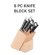T-fal Ice Force German Stainless Steel Kitchen Knife Set and Wood Block 8 Piece, Long Lasting Sha...