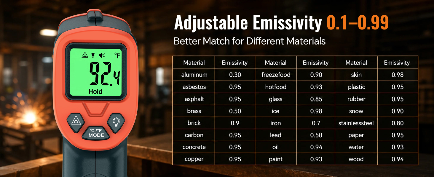 Adjustable emissivity 0.1-0.99