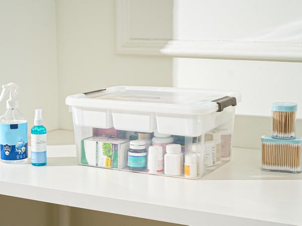 Plastic Storage Box with Removable Tray Art Supply Craft Organizers and Storage Stackable