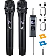 Loewieta Wireless Microphones for Singing Karaoke, 500ft/150m Long Range Metal Dual Cordless Mic ...