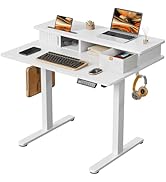 JOY worker Small Electric Standing Desk, 35" x 25" Height Adjustable Desk with Built-in Monitor S...