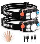 Anylight Rechargeable LED Headlamp with Stepless Dimming and Motion Sensor, IP65 Waterproof Headl...