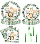 DTDO 96Pcs Jungle Plates and Napkins Safari Animals Party Decorations Jungle Theme Decorations Bi...