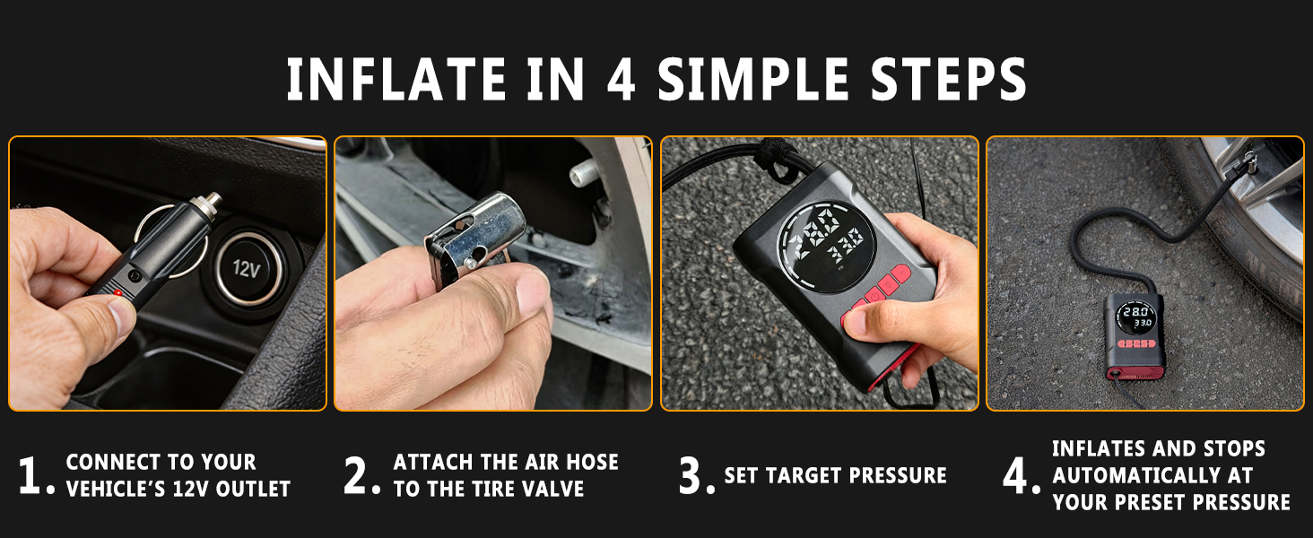 tire pump for car portable dc tire inflator compressor