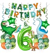 Amandir Dinosaur 6th Birthday Party Decorations for Boys Girl | Foil Green Star Number 6 Dinosaur...