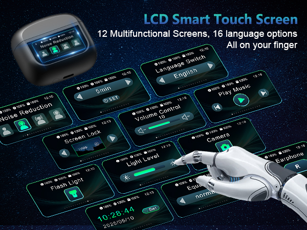 wireless earbuds with LCD Smart Touch screen