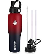 SENDESTAR Water Bottle 32oz,2 Lids(Straw lid),Wide Mouth Stainless Steel Vacuum Insulated Double ...