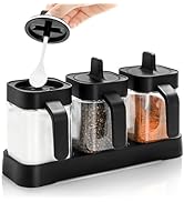 Mezchi Set of 3 Condiment Jar with Tray, 13.5 OZ Spice Container with Lids and Spoons, Glass Cond...