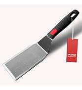 Professional Metal Spatula for Cast Iron Skillets and Flat Top Grills, Full Tang Silicone Handle,...
