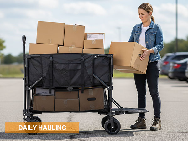 Folding grocery cart for heavy packages and supermarket shopping fits easily in car trunks