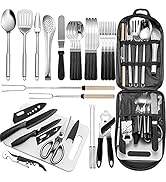 Portable Camping Kitchen Utensil Set-27 Piece Cookware Kit, Stainless Steel Outdoor Cooking and G...