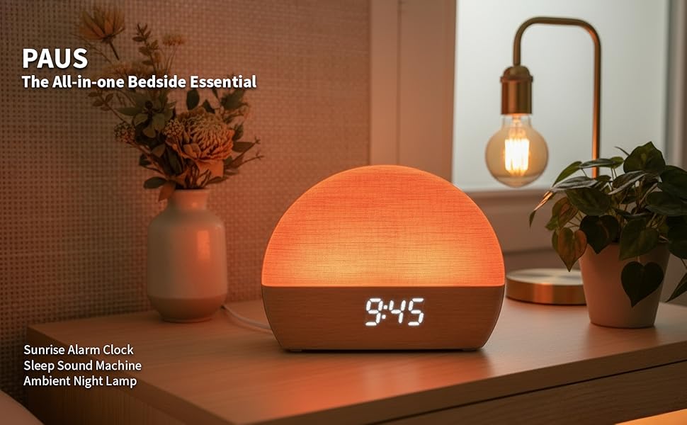 Sunrise alarm clock sound machine and night lamp