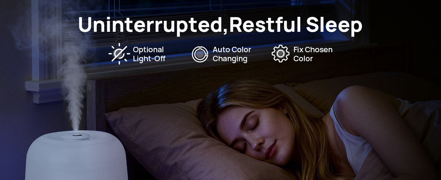 Operating at ultra-low 24 db, and light-off design, allowing all-night undisturbed, restful sleep