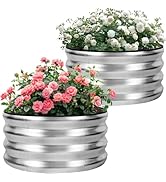 Permade Galvanized Raised Garden Bed- 2Pcs Metal Planter Boxes Outdoor | 12" Tall 24" Round Steel...
