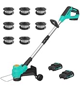 Garvee 12" Cordless Weed Wacker - String Trimmer Grass Trimmer, w/ 2 x 2.0Ah Batteries with Wheel...