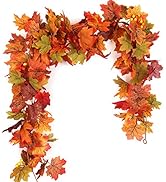 RECUTMS 2 Pcs Artificial Autumn Maple Leaves Garland 5.7Ft/Pieces Fall Garland Hanging Vine Garla...
