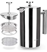 Secura French Press Coffee Maker, 304 Grade Stainless Steel Insulated Coffee Press with 2 Extra S...