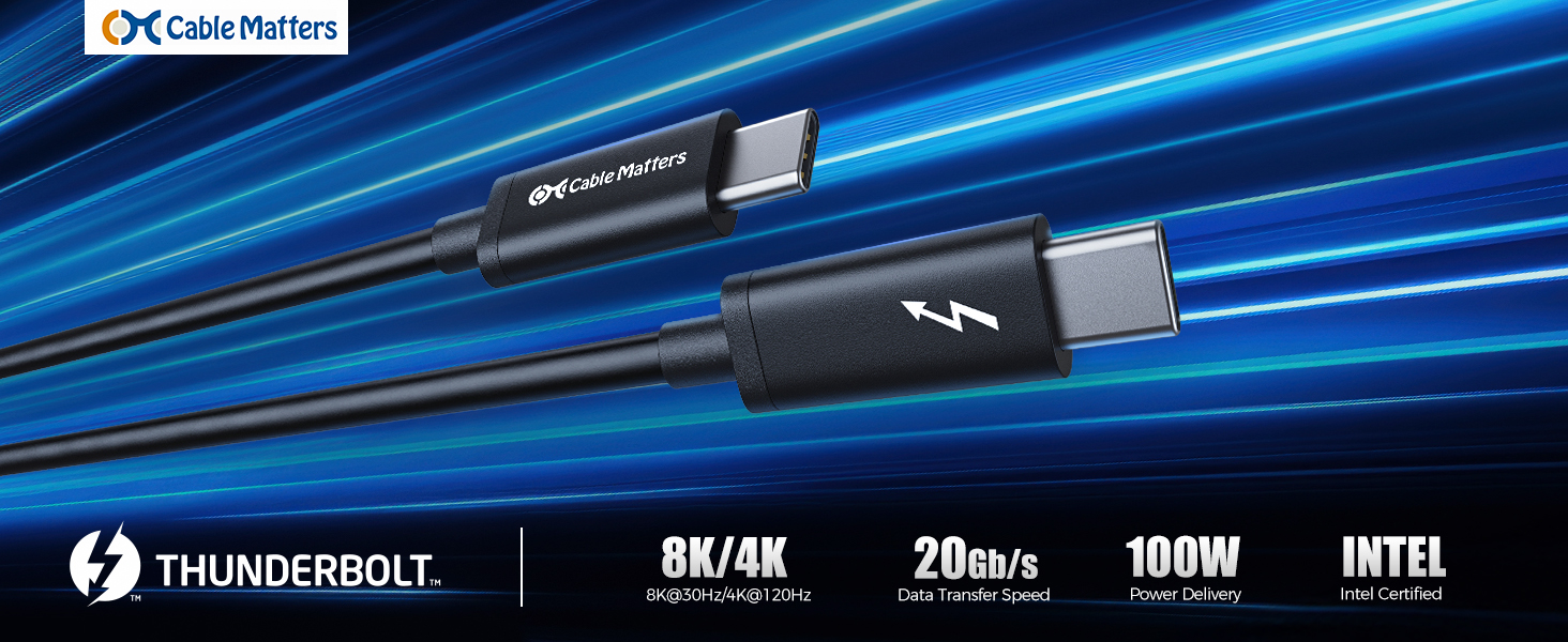 Intel certified Thunderbolt 3 cable with 20Gbps data transfer