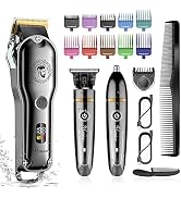 Hatteker Hair Clipper Cordless Hair Trimmer Barber Clipper T-Blade Trimmer Beard Trimmer Nose Tri...