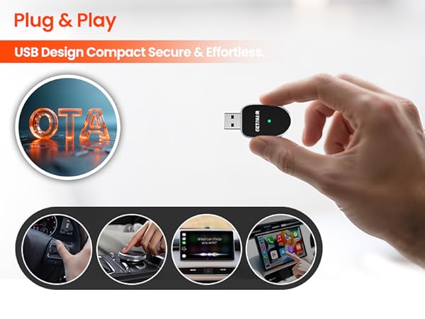 blue tooth apple car play adapter, plug in apple car play, apple car play adapter